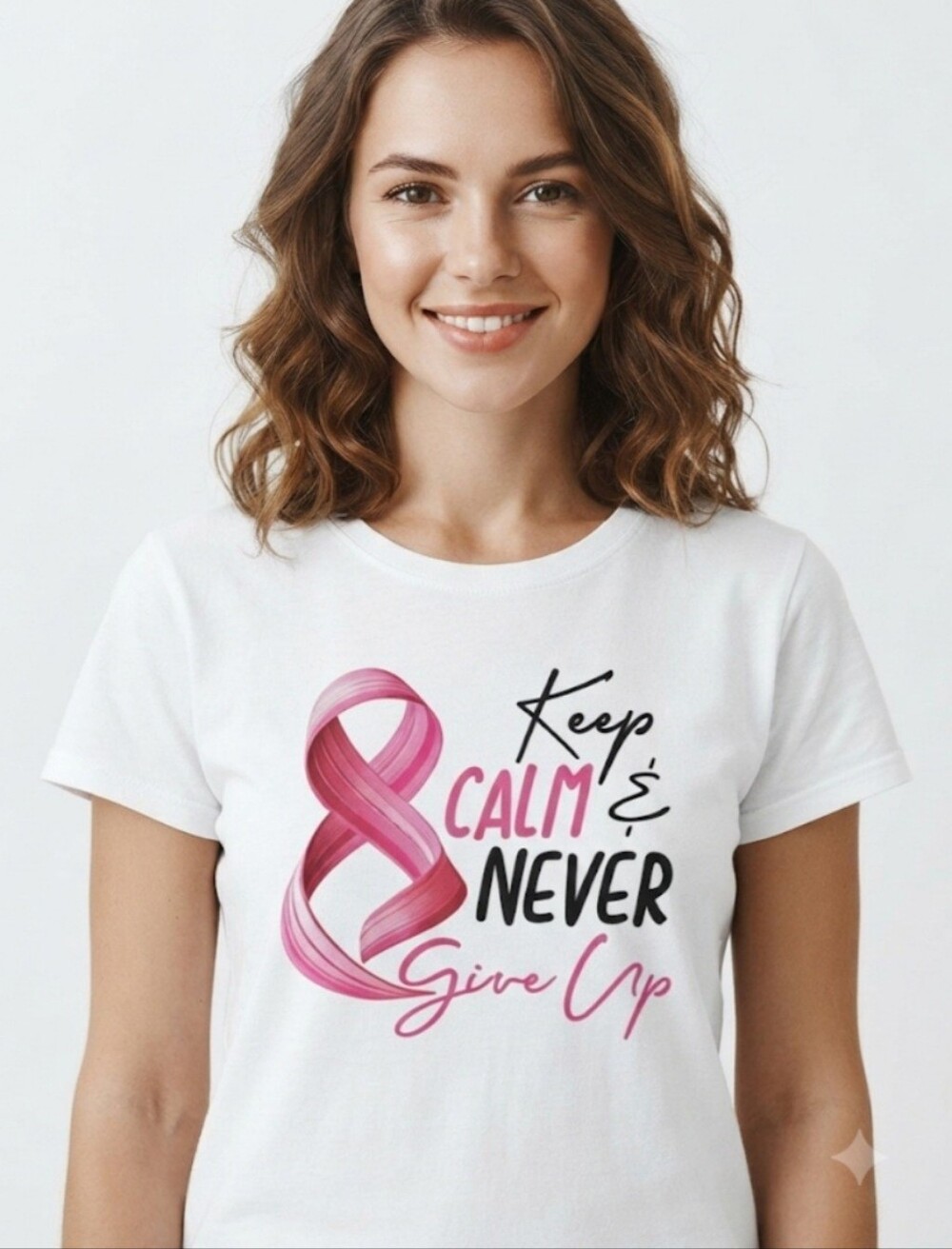 Upcycled OOAK Handmade Breast Cancer Ribbon T-Shirt Size M White DTF October Top